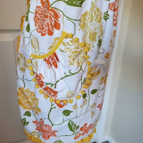 Colorful Yellow Floral Pattern Cotton Apron Women's Size S/M - Picture 3 of 8